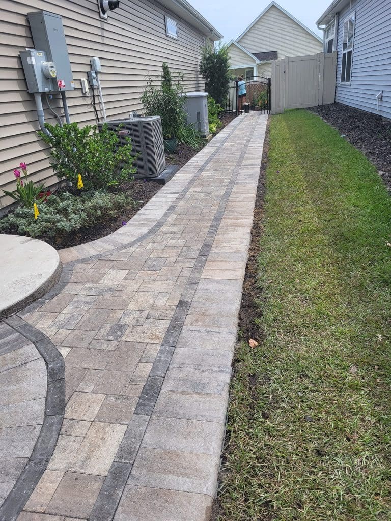 Multi-colored paver walkway