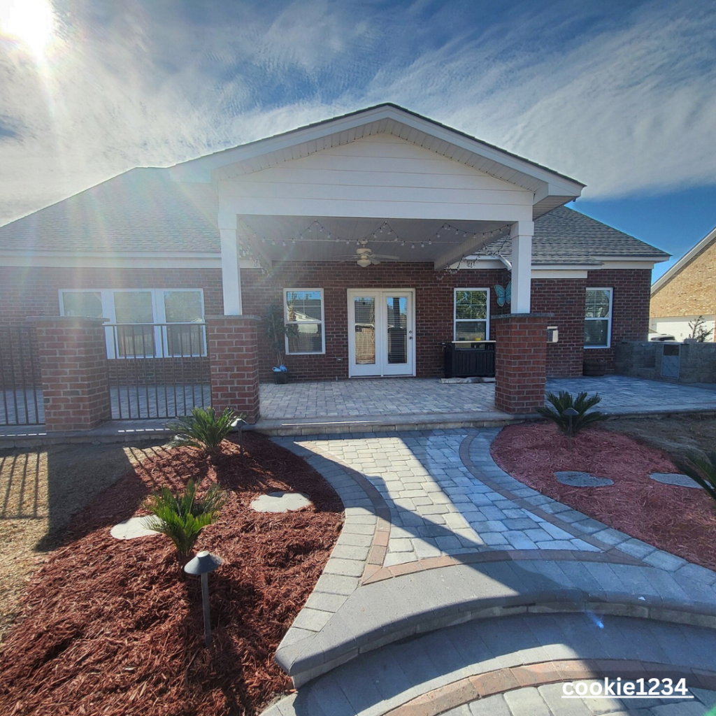 paver walkway and patio with brick columns in myrtle beach