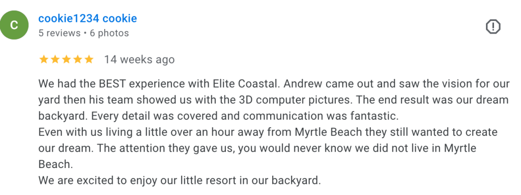 Google review for Elite Coastal hardscaping projects